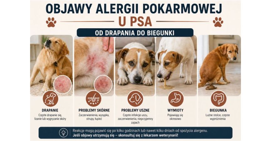 Objawy alergii pokarmowej u psa: od drapania do biegunki.